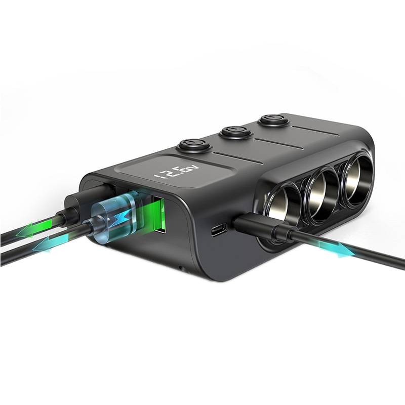 120W Digital Display Cigarette Lighter Car Fast Charging Charger(Black)