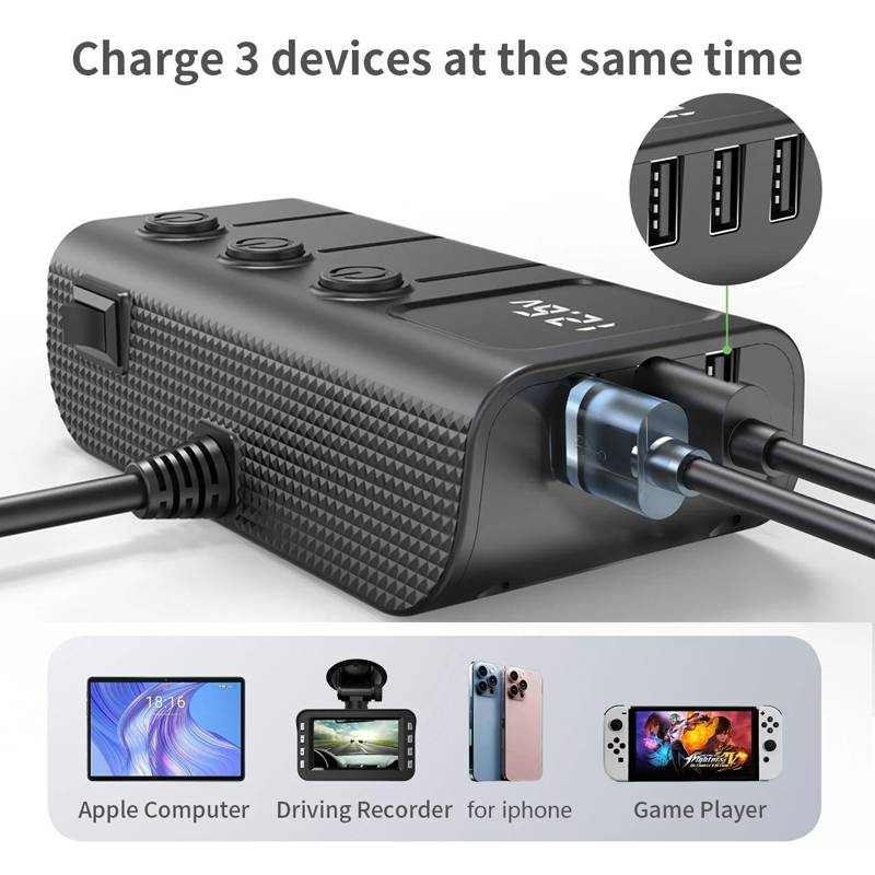 120W Digital Display Cigarette Lighter Car Fast Charging Charger(Black)