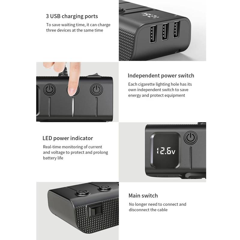 120W Digital Display Cigarette Lighter Car Fast Charging Charger(Black)