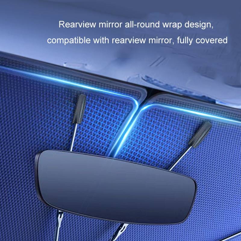 140x79cm Car Front Gear Opening Style Insulated Sun Protection Parasol(Blue Base Cloth)