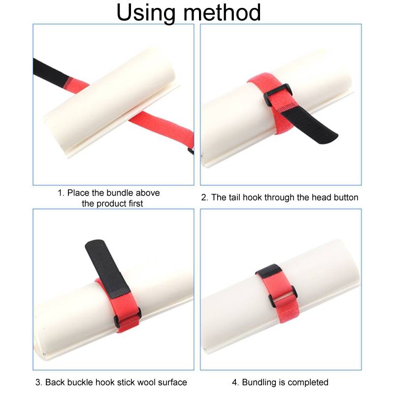 10pcs Nylon Cable Storage Snap Tape Reverse Buckle Type Fixed Packing Strap, Model: Red 25 x 200mm