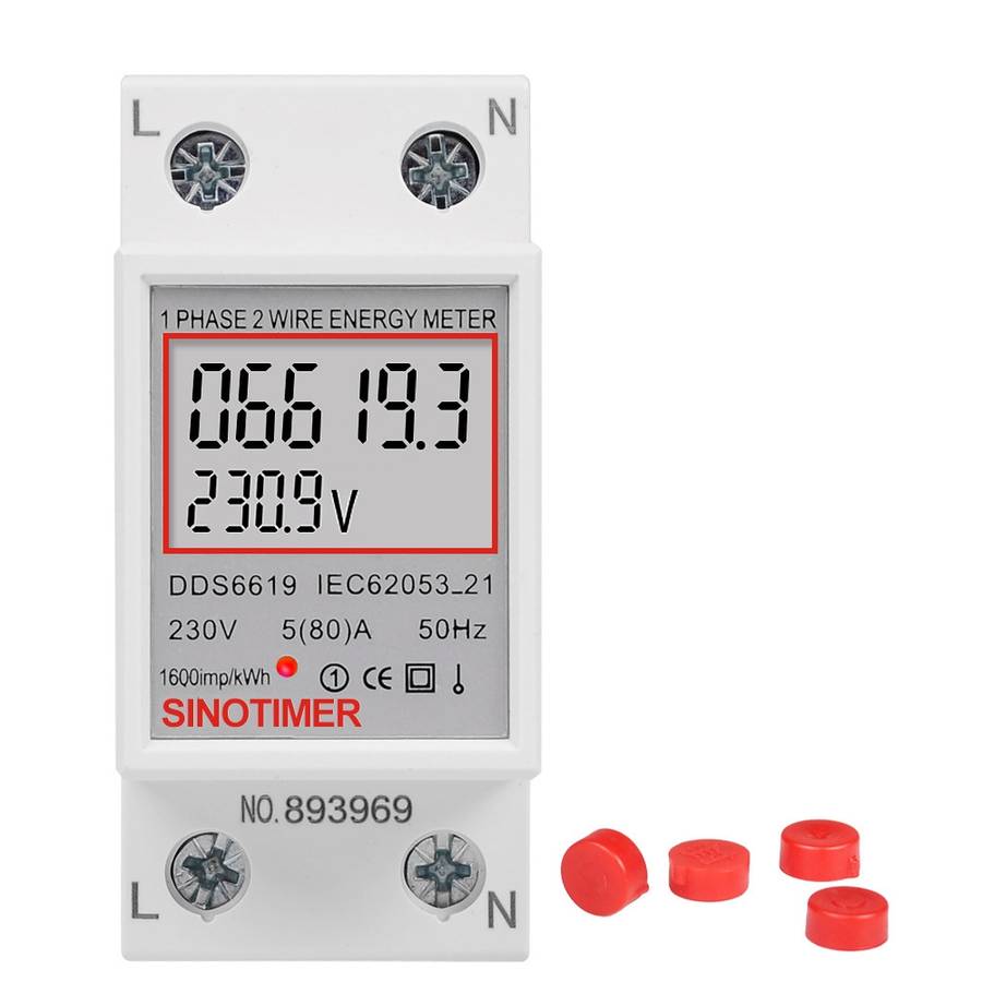 SINOTIMER DDS6619 80A 230V Din Rail Single Phase Energy Meter Voltage Current Power Meter Without B