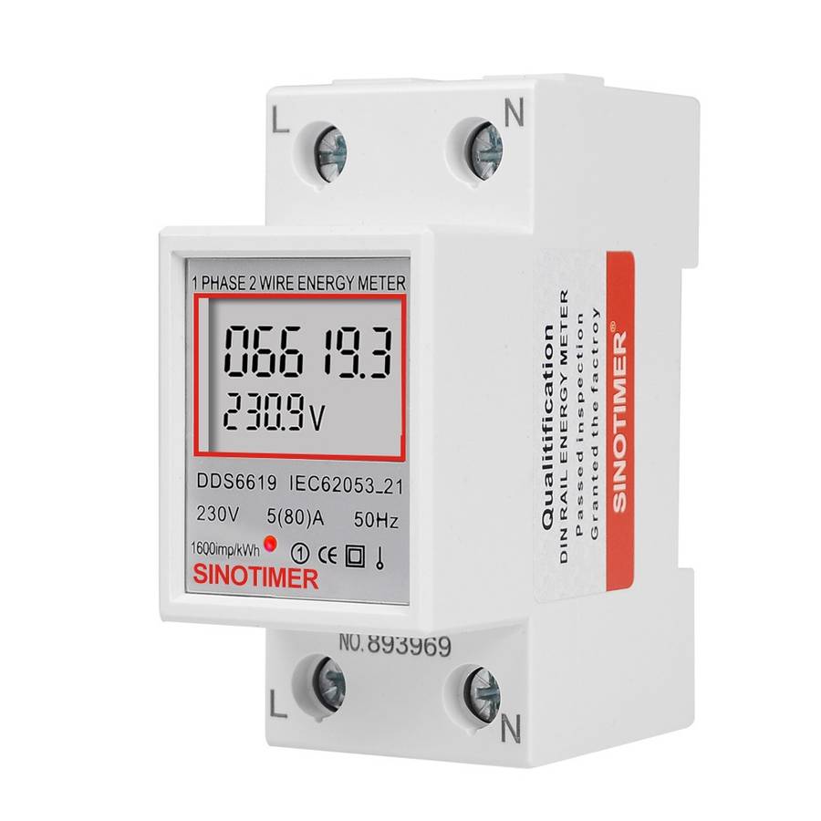 SINOTIMER DDS6619 80A 230V Din Rail Single Phase Energy Meter Voltage Current Power Meter Without B