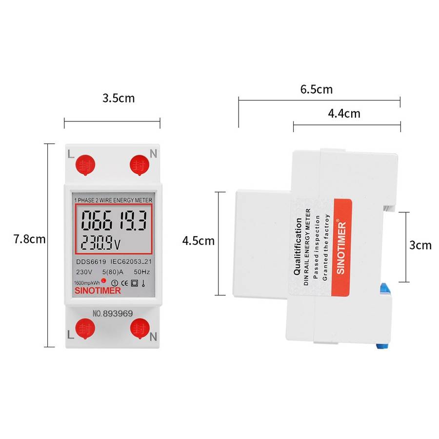 SINOTIMER DDS6619 80A 230V Din Rail Single Phase Energy Meter Voltage Current Power Meter Without B