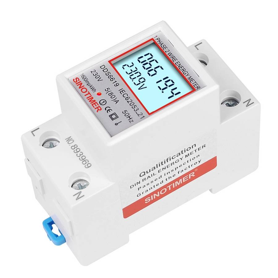 SINOTIMER DDS6619 80A 230V Din Rail Single Phase Energy Meter Voltage Current Power Meter With Back