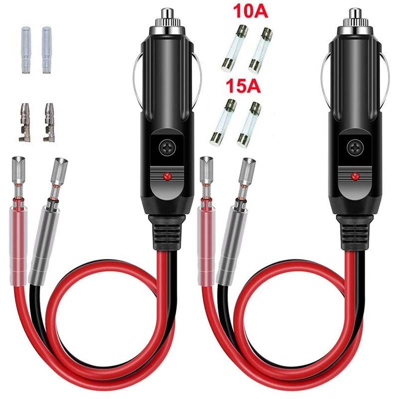 1pair 16AWG 15A 12V/24V Fused Cigarette Lighter Plug With Lead