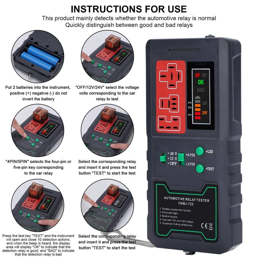 12V/24V 4 Pin 5 Pin Automotive Relay Tester(CNBJ-722)