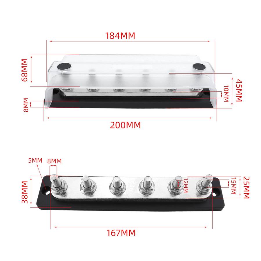 M8 Stud RV Yacht 6-way Nylon Flame Retardant Base DC Busbar