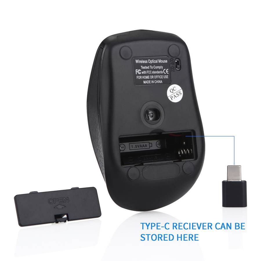 6-Keys Type-C/USB-C Laptop Office Game Silent Wireless Mouse(Black)