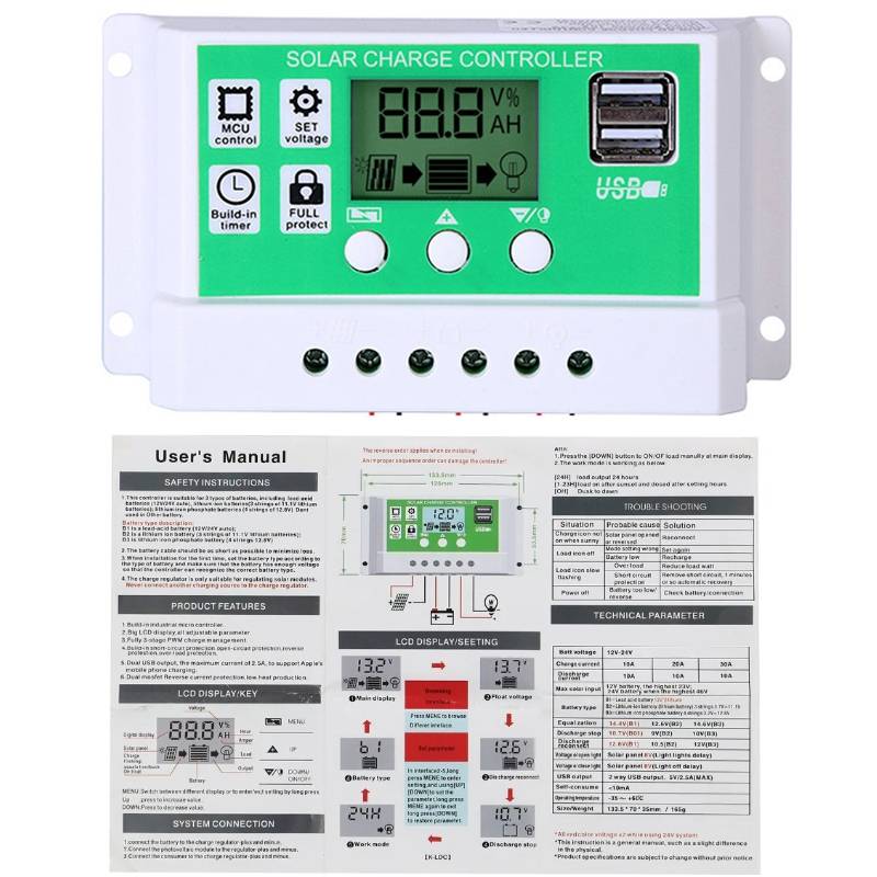50A 12V PWM Solar Cell Panel Charger Controller Lithium-ion Lead-acid Battery Solar Controller