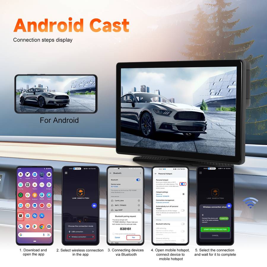 8-Inch HD Wireless CarPlay Screen DVR With Dash Cam/1080p Front Rear Camera/Bluetooth/AirPlay