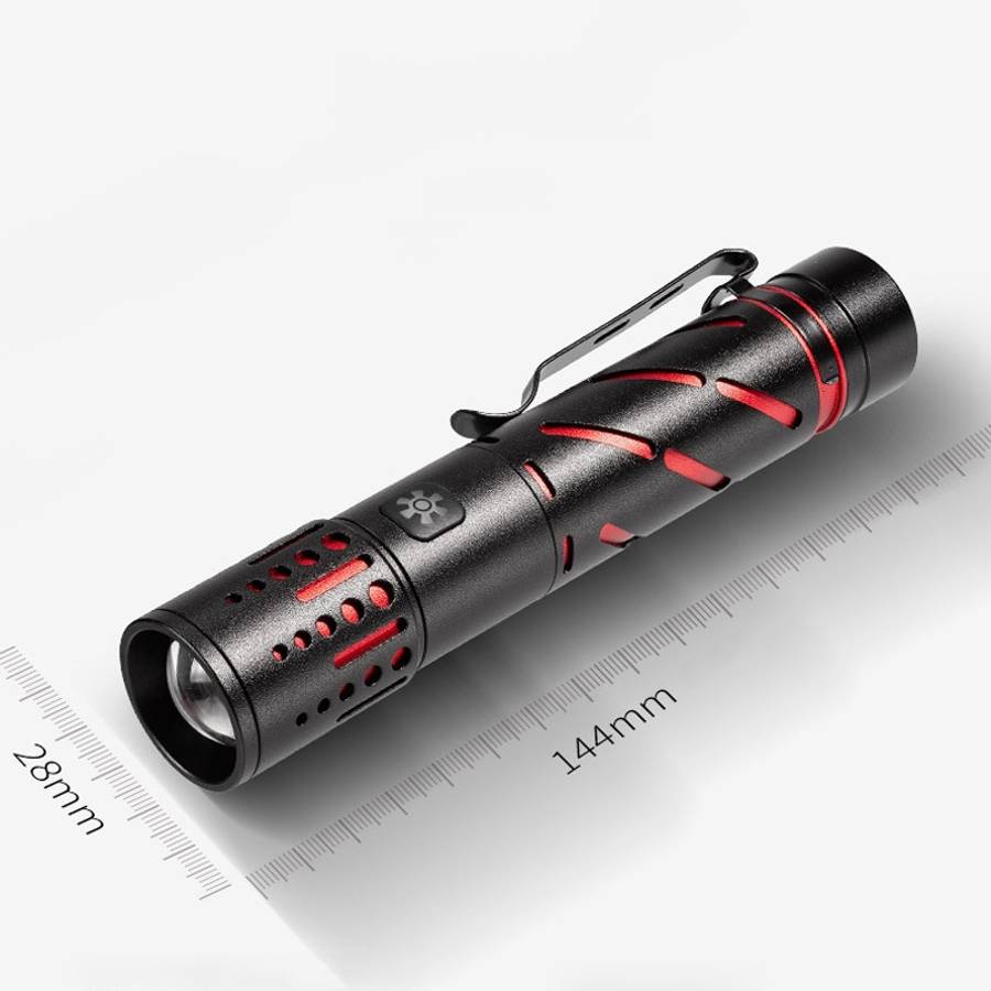 E-SMARTER XQ-S50 Mini Laser Flashlight Retractable Zoom Pen Clip LED Em ... (Battery Not Included)