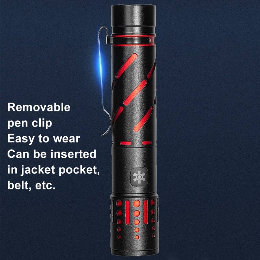 E-SMARTER XQ-S50 Mini Laser Flashlight Retractable Zoom Pen Clip LED Em ... (Battery Not Included)