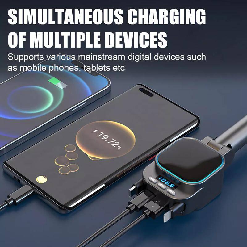 BC97 Dual Retractable Cable Car Charger Automobile Bluetooth MP3 Player