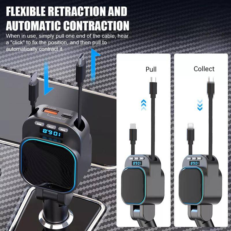 BC97 Dual Retractable Cable Car Charger Automobile Bluetooth MP3 Player
