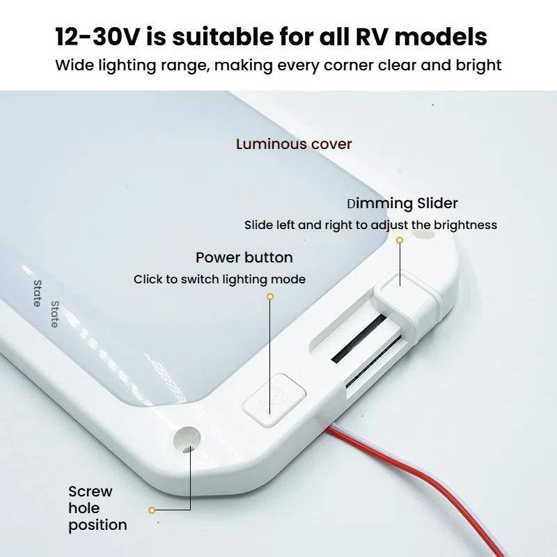 12-30V RV Light 198 LEDs 3-Color Temperature Dimmable Roof Light, Color: Yellow White Light With Rem