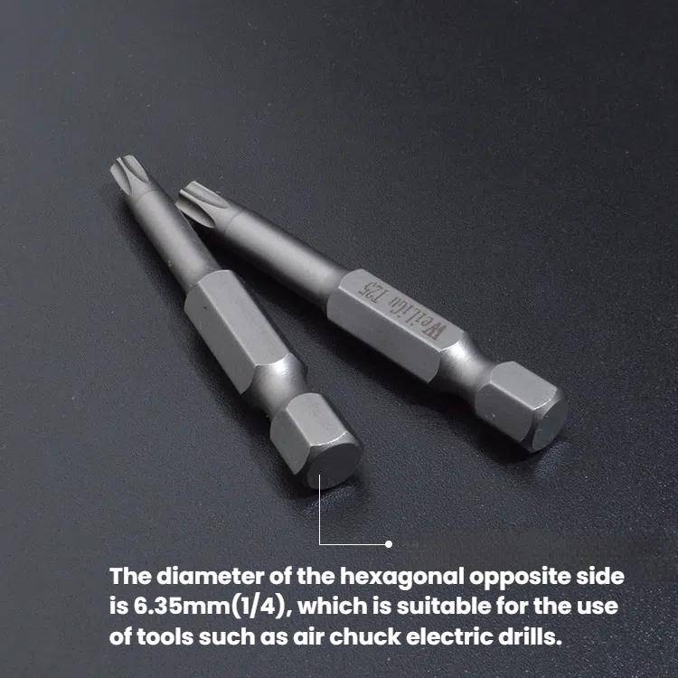WEILIGU 5pcs 50mm T25 Magnetic S2 Pneumatic Air Bit Electric Drill Plum Blossom Head With Center Hol