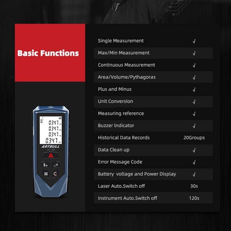 ARTBULL Handheld Infrared Laser Distance Meter Electronic Ruler(50m)