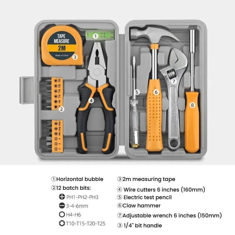 Multifunctional Home Hardware Tools Repair Hand Toolbox Combination Set, Style: 19pcs /Set Upgrade P