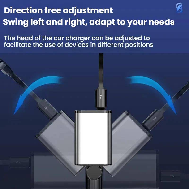 120W 1 To 2 Retractable USB Car Fast Charging Charger With Cigarette Lighter(8 Pin+TYPE-C)