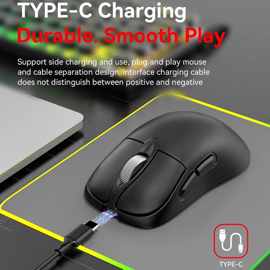 MKESPN Tri-Mode Wireless Gaming Mouse 24000 DPI, 6 RGB Lighting Modes, Rechargeable, Macro Programma