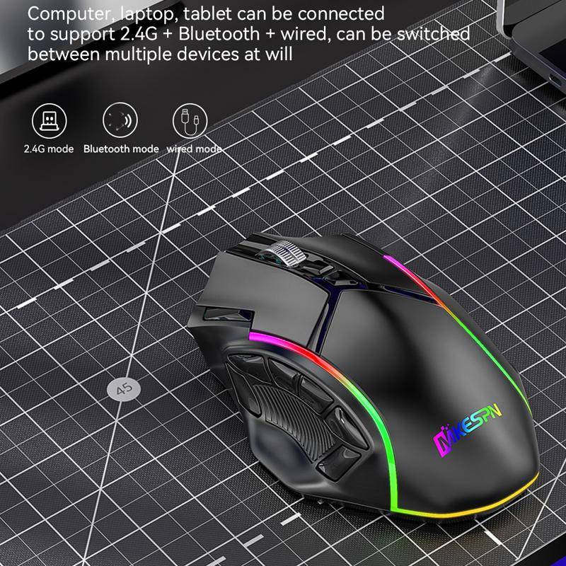 MKESPN W605 Triple-Mode 24000 DPI 12-key Wireless Gaming Mouse Macro Customization(Black)