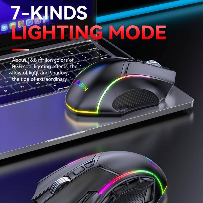MKESPN W605 Triple-Mode 24000 DPI 12-key Wireless Gaming Mouse Macro Customization(Black)