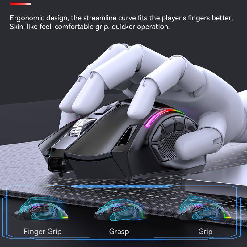 MKESPN W605 Triple-Mode 24000 DPI 12-key Wireless Gaming Mouse Macro Customization(Black)