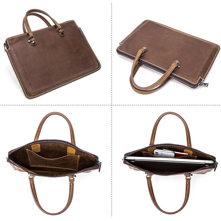 CF3004 For Macbook Pro 15 inch Retro Crazy Horse Texture Zipper Multifunctional Lapto ... (Coffee)