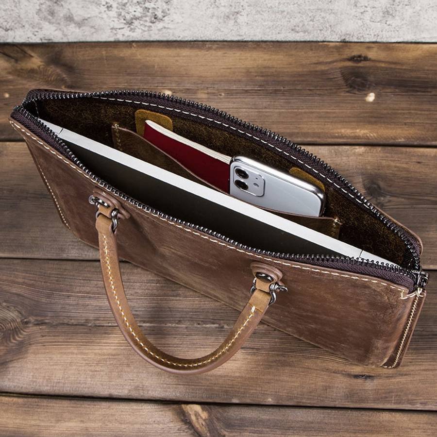 CF3004 For Macbook Pro 15 inch Retro Crazy Horse Texture Zipper Multifunctional Lapto ... (Coffee)