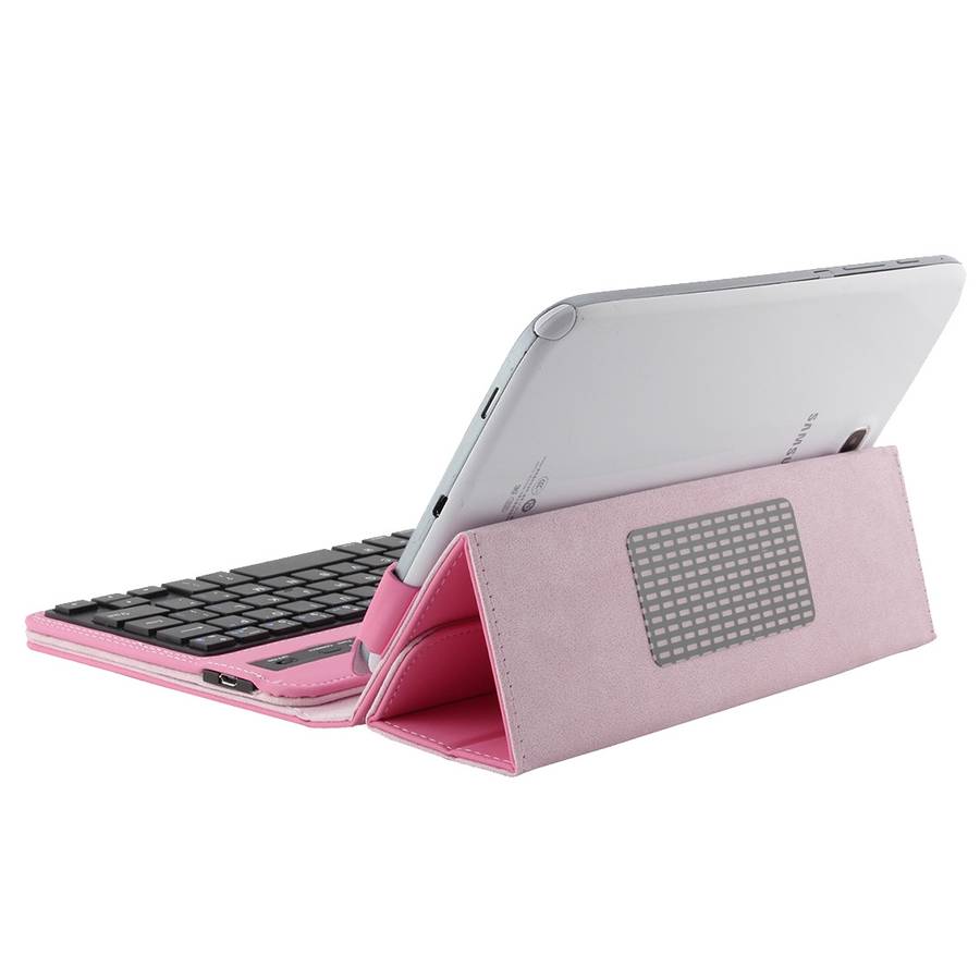 Universal Bluetooth V3.0 Keyboard Detachable PU Leather Tablet Case for 7-8 inch Tablet PC(Pink)