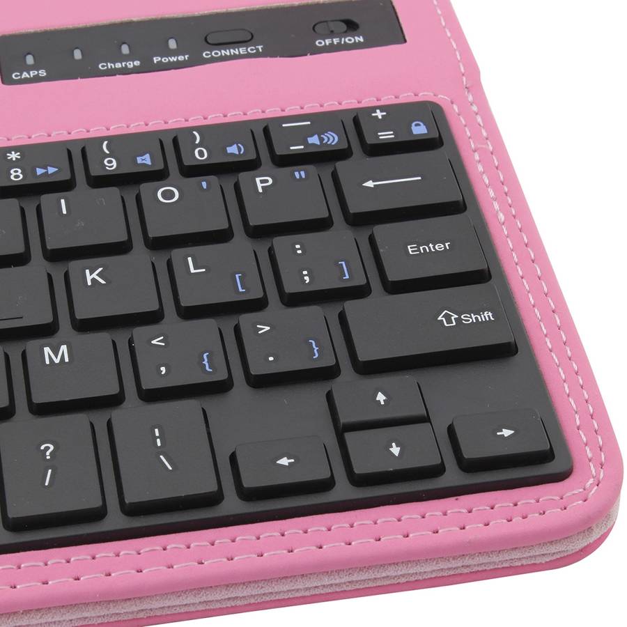 Universal Bluetooth V3.0 Keyboard Detachable PU Leather Tablet Case for 7-8 inch Tablet PC(Pink)