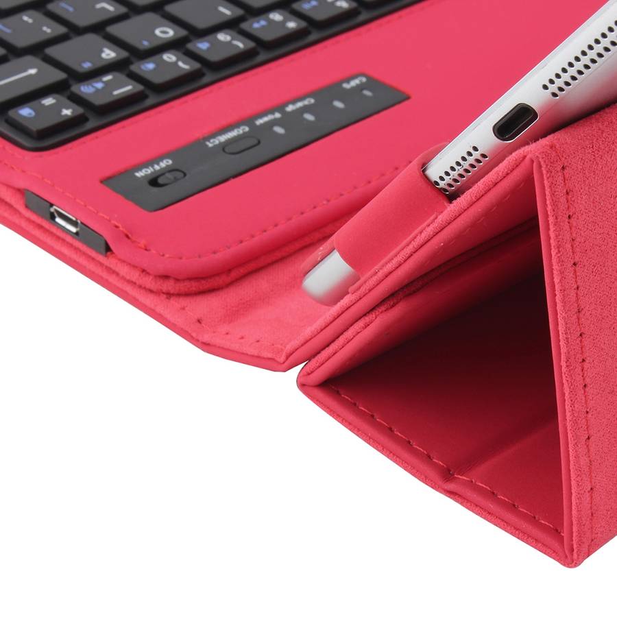 Universal Bluetooth V3.0 Keyboard Detachable PU Leather Tablet Case for 7-8 inch Tablet PC(Red)