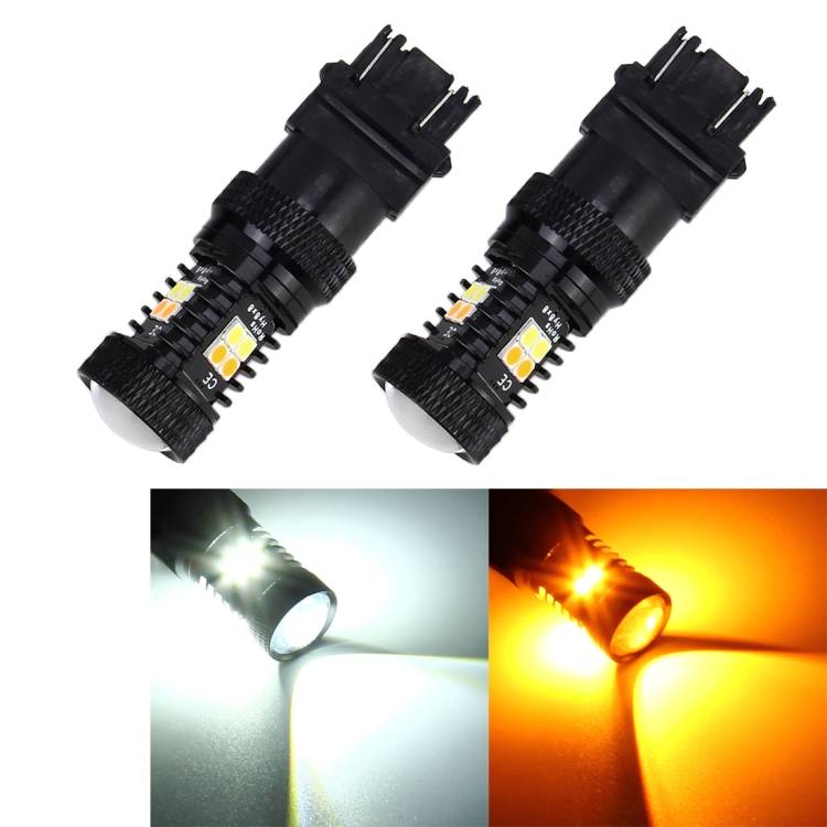 2 PCS Car Auto T25/3157 DC 12V 5W 350LM 16 SMD-3030 LED Bulbs Turn Lamp Backup Light, White + Yello
