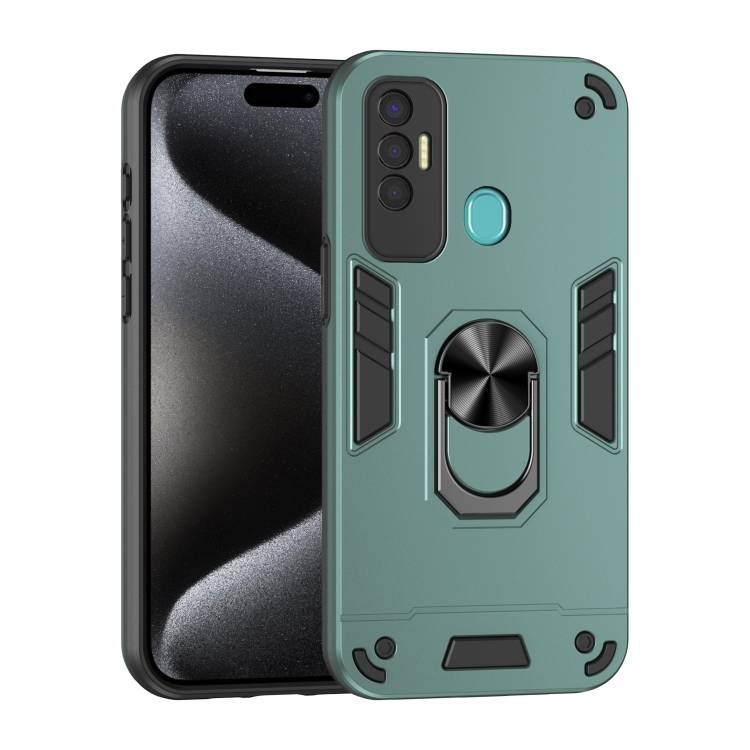 For Tecno Spark 7P Shockproof Metal Ring Holder Phone Case(Green)