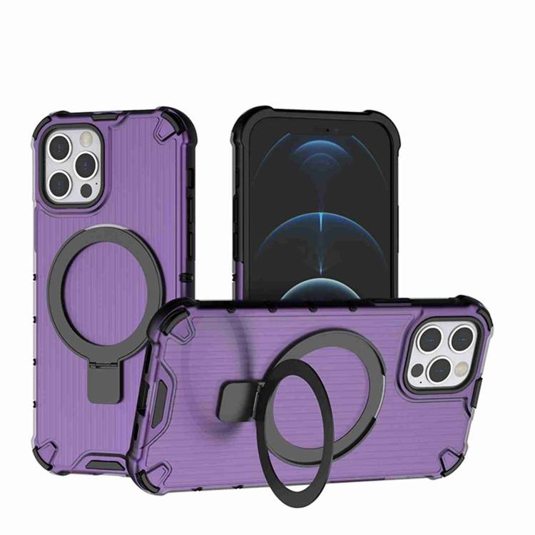 For iPhone 12 Pro Grating Holder Shockproof Phone Case(Purple)