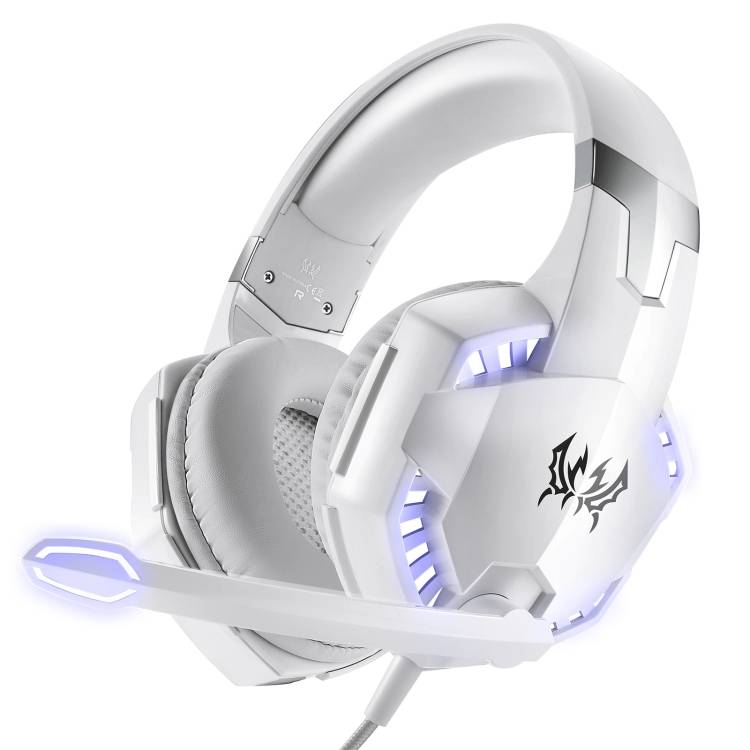 KOTION EACH G2000 Over-ear Gaming Headset with Mic Stereo Bass LED Light,Cable Length: 2.2m(White)