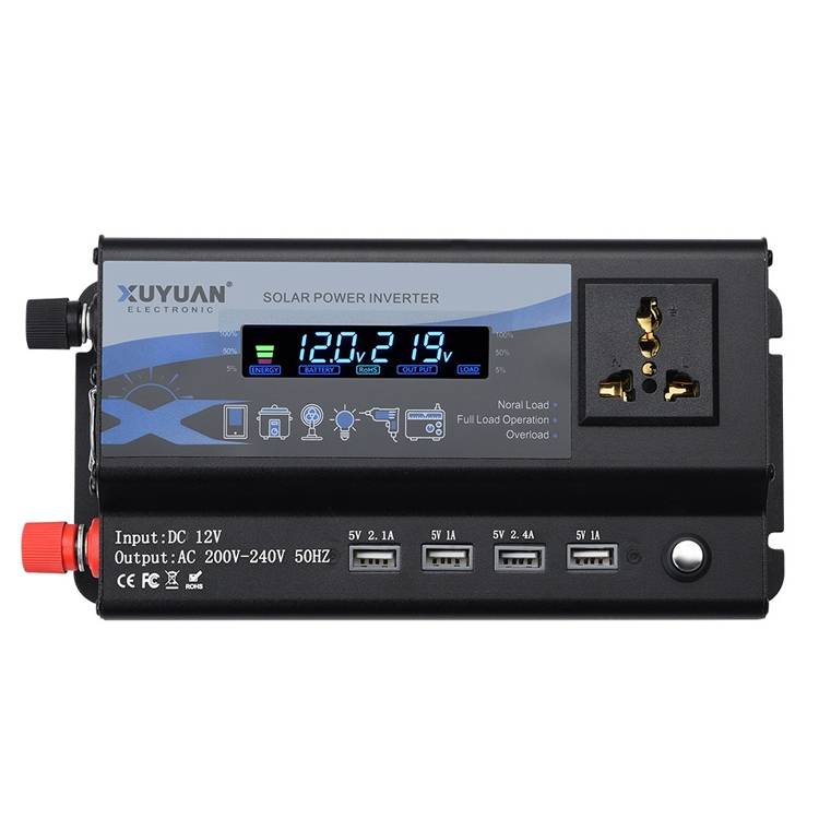 XUYUAN 4000W Car Inverter LED Colorful Atmosphere Light 4 USB Charging Converter, Specification: 12V