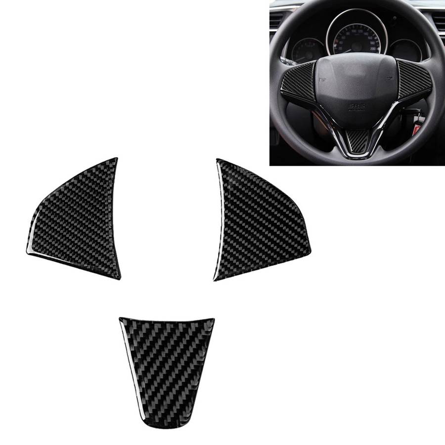 3 in 1 Car Carbon Fiber Steering Wheel Button Decorative Sticker for Honda Fit, Left and Right Drive