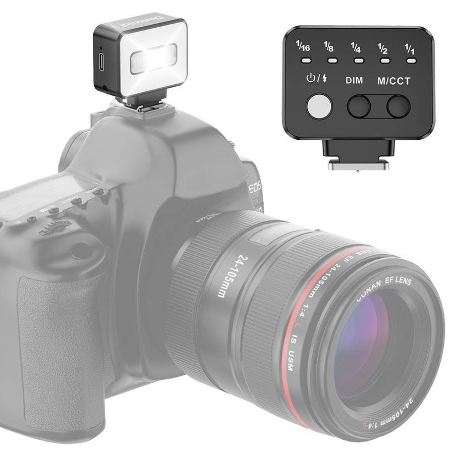 Desiontal F03 Mini On-Camera Flash Light Speedlite for Mirrorless Cameras (Black)