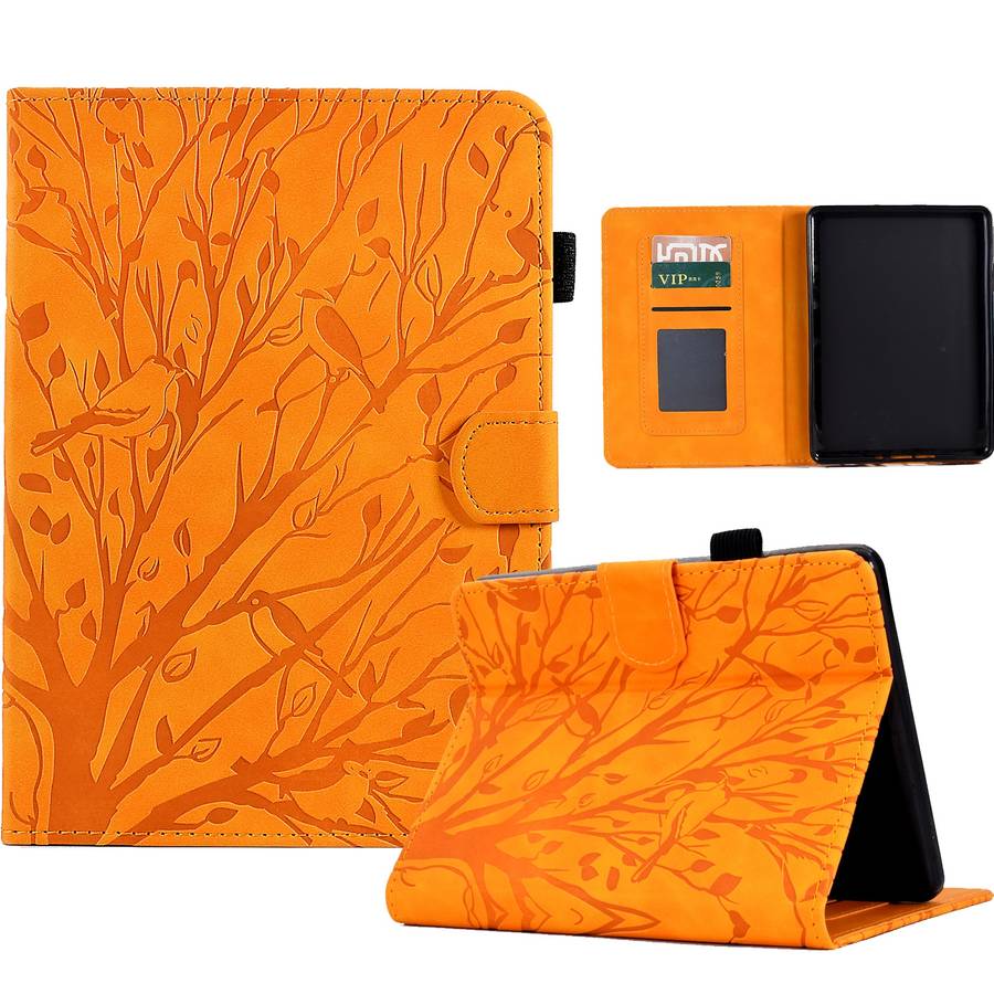 For Amazon Kindle 11th 2022 Fortune Tree Pressure Flower PU Tablet Case with Wake-up / Sleep Functio