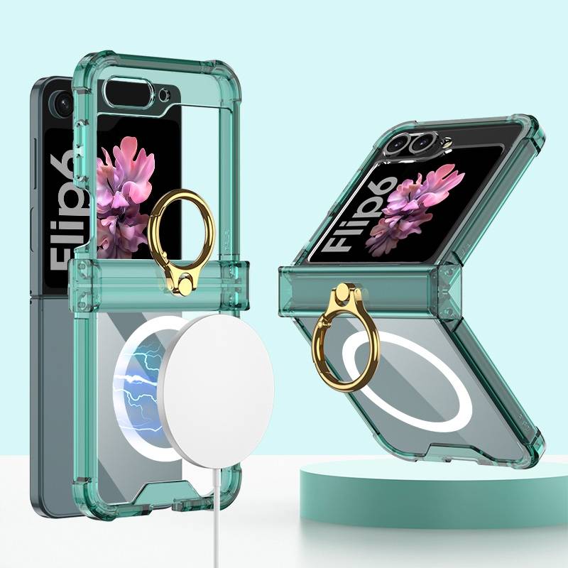 For Samsung Galaxy Z Flip6 GKK MagSafe Airbag Hinge Shockproof Phone Case with Ring Holder(Gree