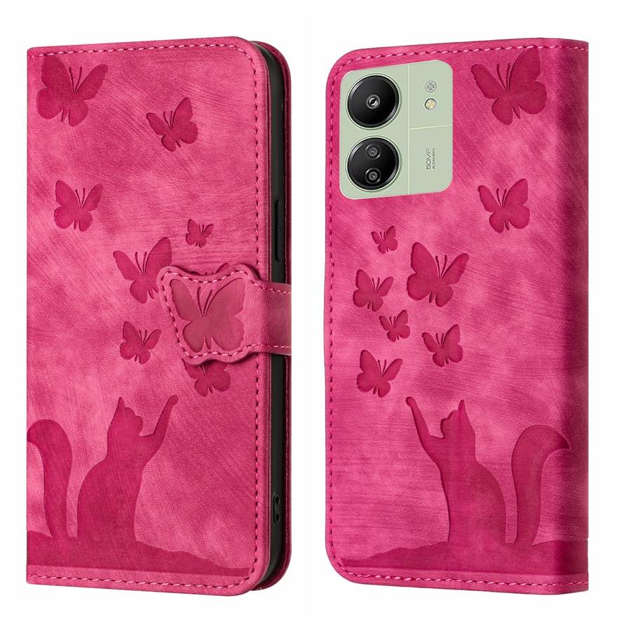 For Xiaomi Redmi 13C / POCO C65 Butterfly Cat Embossing Flip Leather Phone Case(Red)