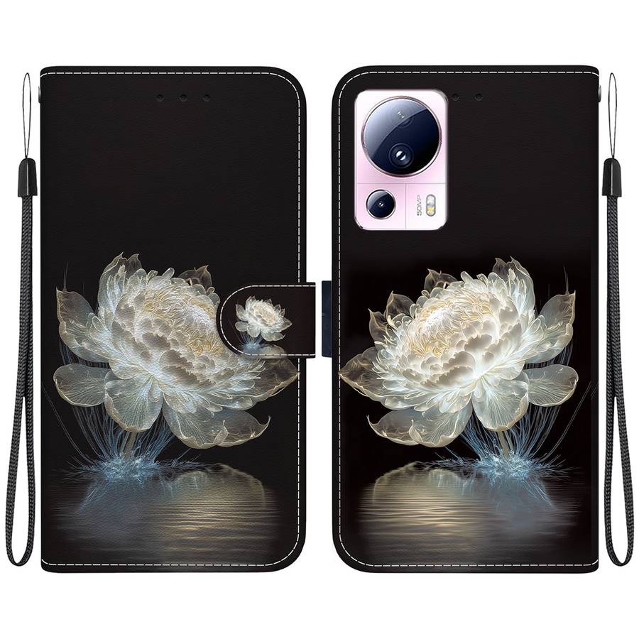 For Xiaomi 13 Lite / Civi 2 Crystal Texture Colored Drawing Leather Phone Case(Crystal Peony)