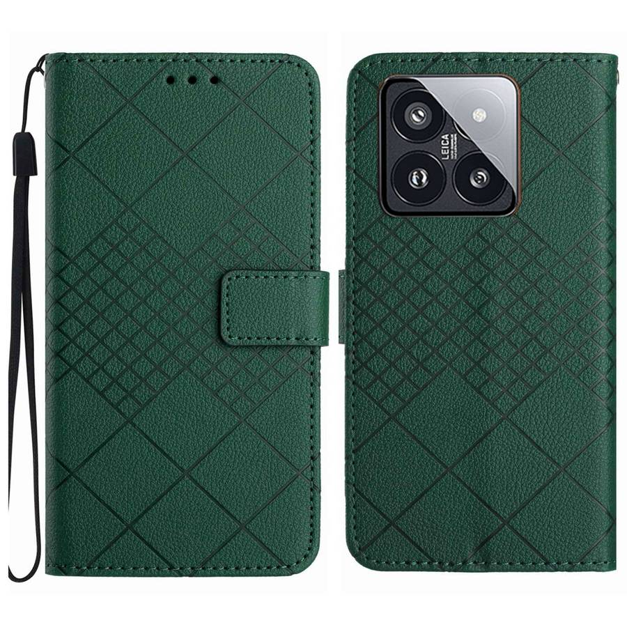 For Xiaomi 14 Pro Rhombic Grid Texture Leather Phone Case(Green)