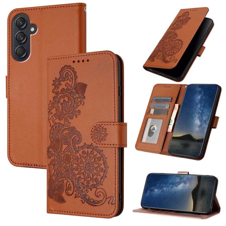 For Samsung Galaxy M55 5G Datura Flower Embossed Flip Leather Phone Case(Brown)