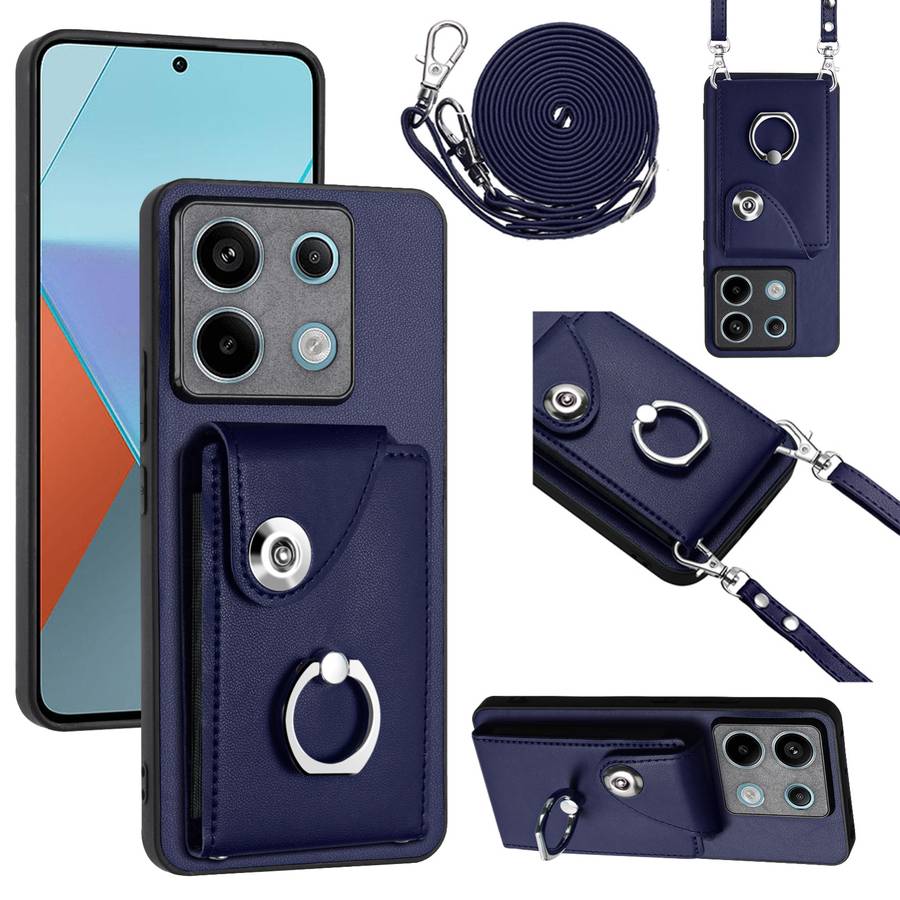 For Xiaomi Redmi Note 13 Pro 5G Global Organ Card Bag Ring Holder Phone Case with Long Lanyard(
