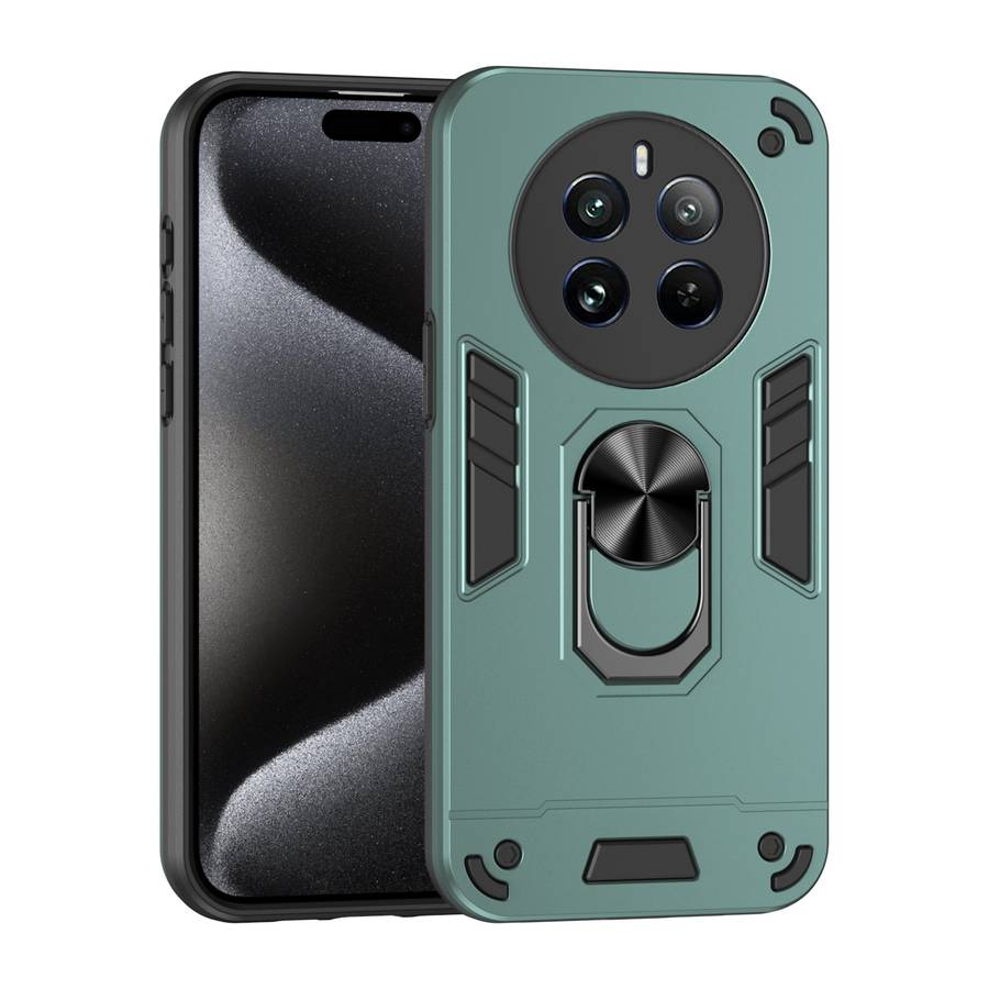 For Realme 12 Pro Shockproof Metal Ring Holder Phone Case(Green)
