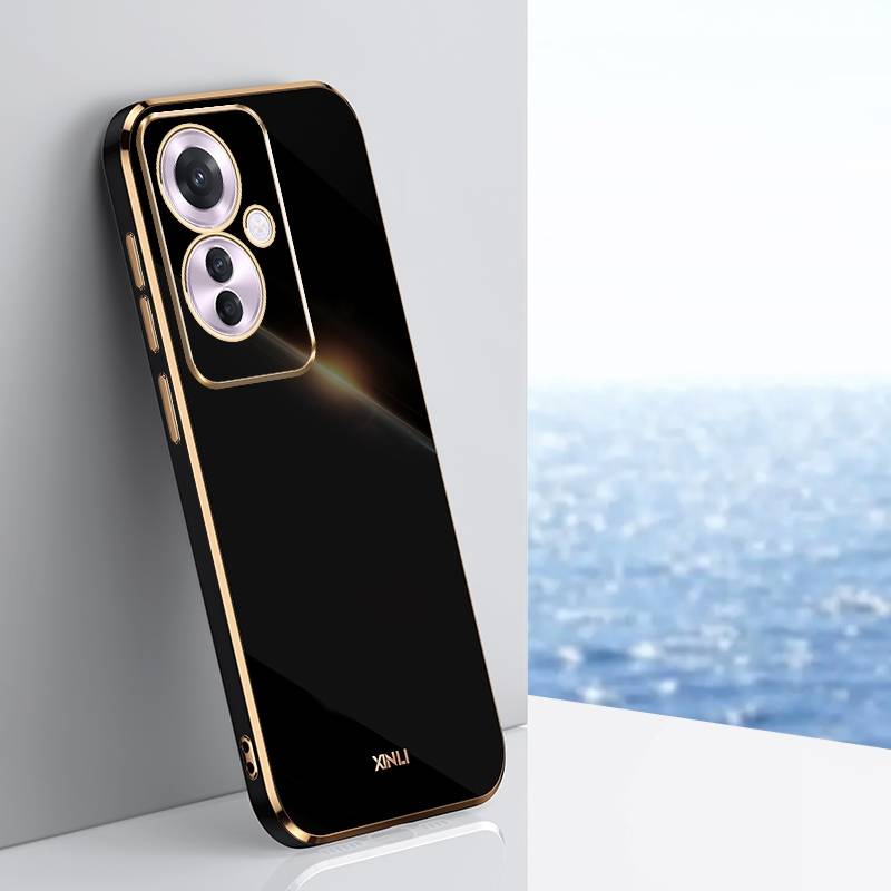 For OPPO Reno11 F XINLI Straight 6D Plating Gold Edge TPU Phone Case(Black)