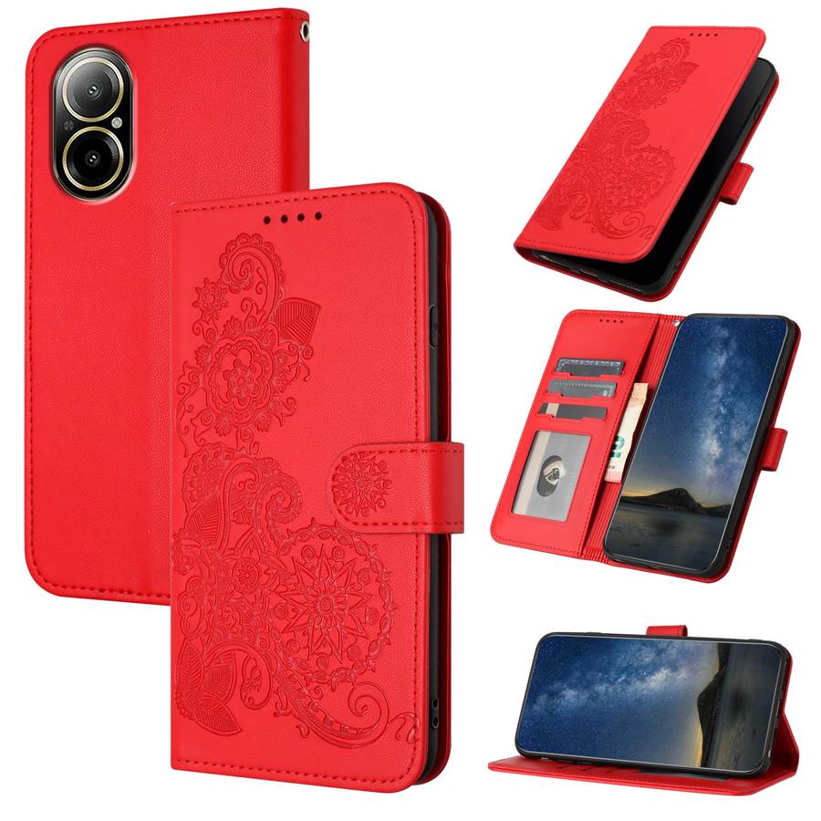 For Realme C67 4G Global Datura Flower Embossed Flip Leather Phone Case(Red)